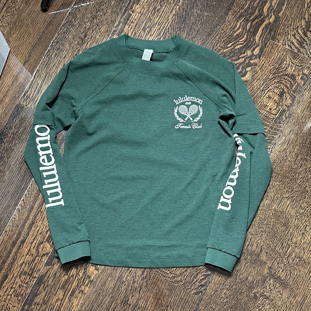 lululemon dark green crewneck sweatshirt with white logo